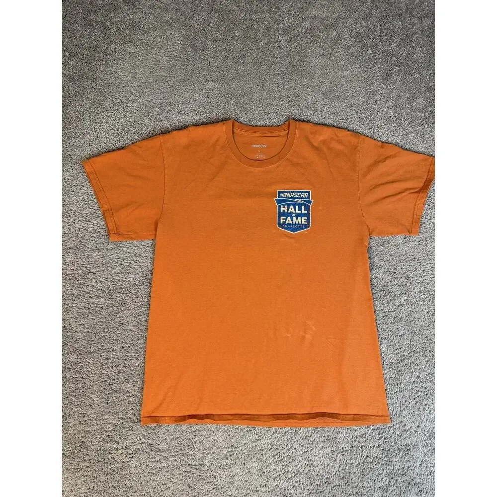 NASCAR Shirt Mens L Orange Hall Of Fame Charlotte Graphic Crew Neck Cotton